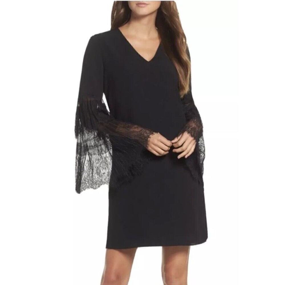Kobi Halperin Black Suki Lace Sleeve Shift Dress Large Gothcore Whimsycore - Picture 1 of 7